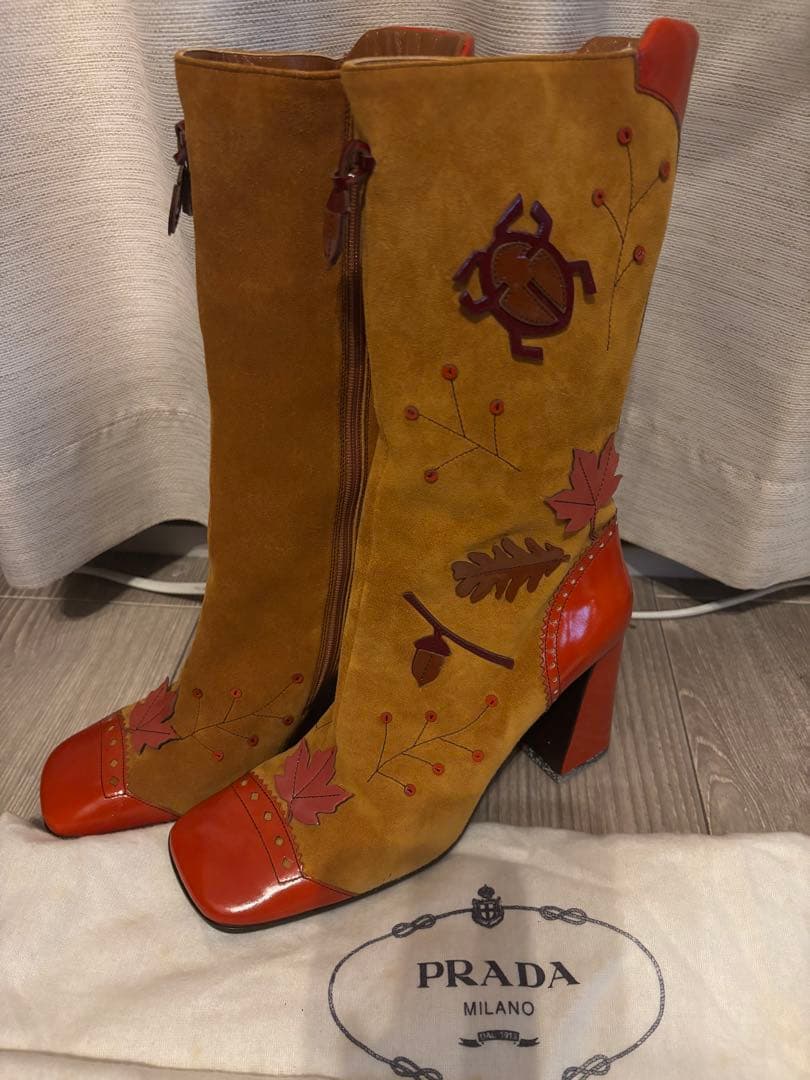 PRADA 1999年 ブーツカブトムシと落ち葉 24.5 プラダ