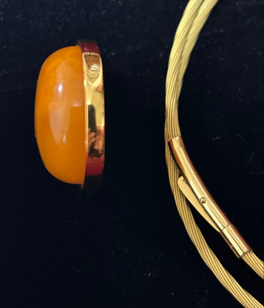 ◇天然琥珀 シルバー925メッキ金嵌め インレイ 3点セット【箱、鑑定書 付】