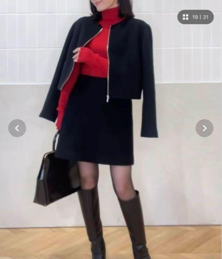 アニュアンス ウールダブルクロスミニスカート M 黒 リバーウールミニスカート