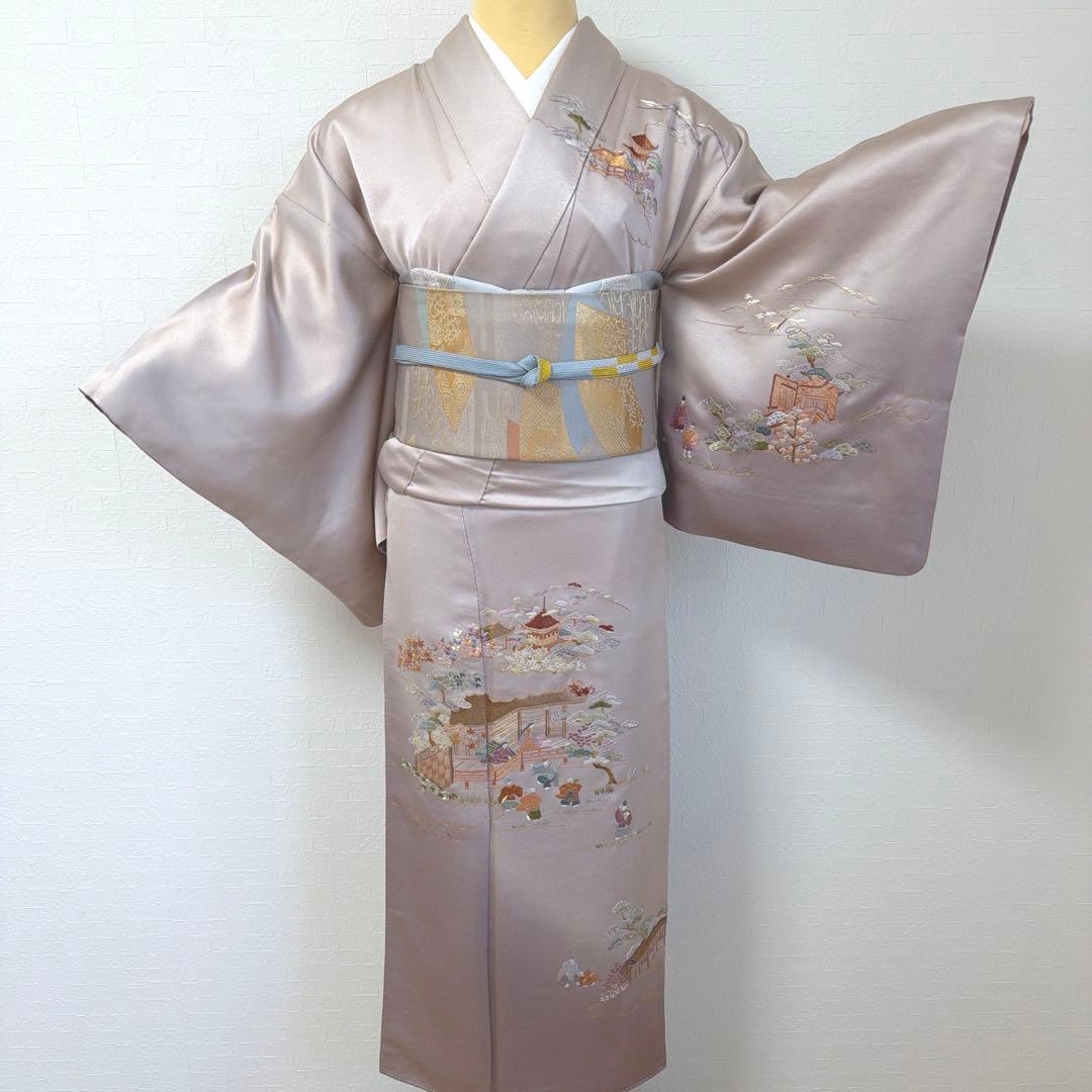 496 訪問着フルセット 正絹 薄紫 金彩 豪華 総刺繍 暈し染め お上品