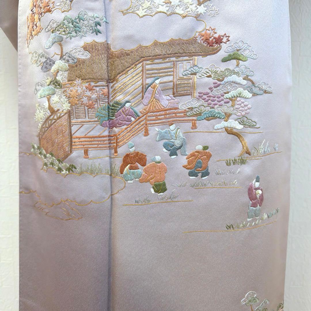 496 訪問着フルセット 正絹 薄紫 金彩 豪華 総刺繍 暈し染め お上品
