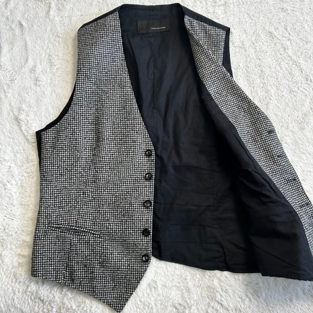 高級✨TAGLIATORE ウール100% 千鳥柄　ジレ　46