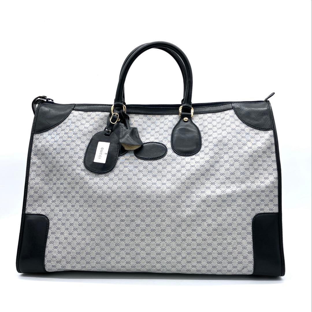 【GUCCI】ボストンバッグ　マイクロGG PVC ネイビー　グレー