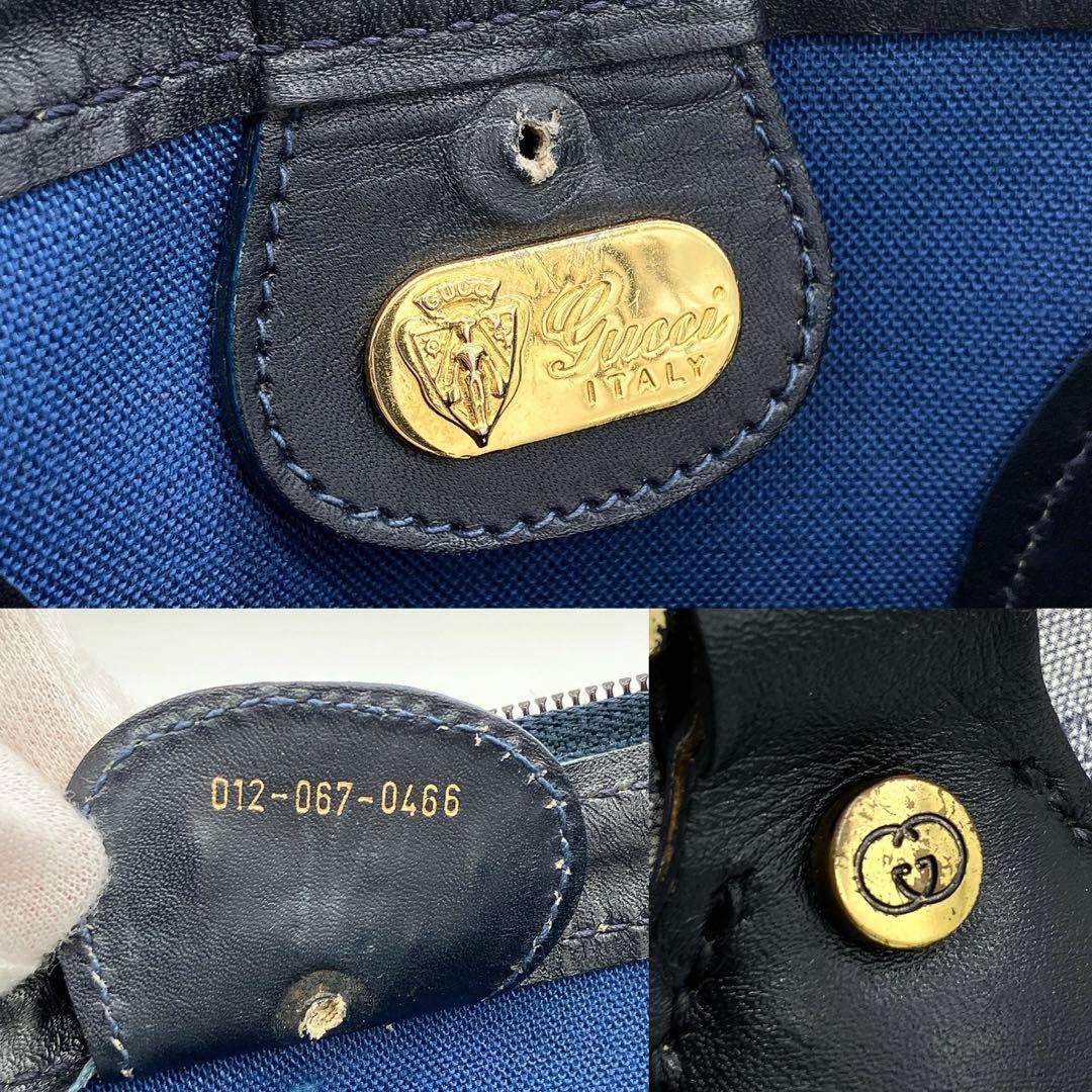 【GUCCI】ボストンバッグ　マイクロGG PVC ネイビー　グレー