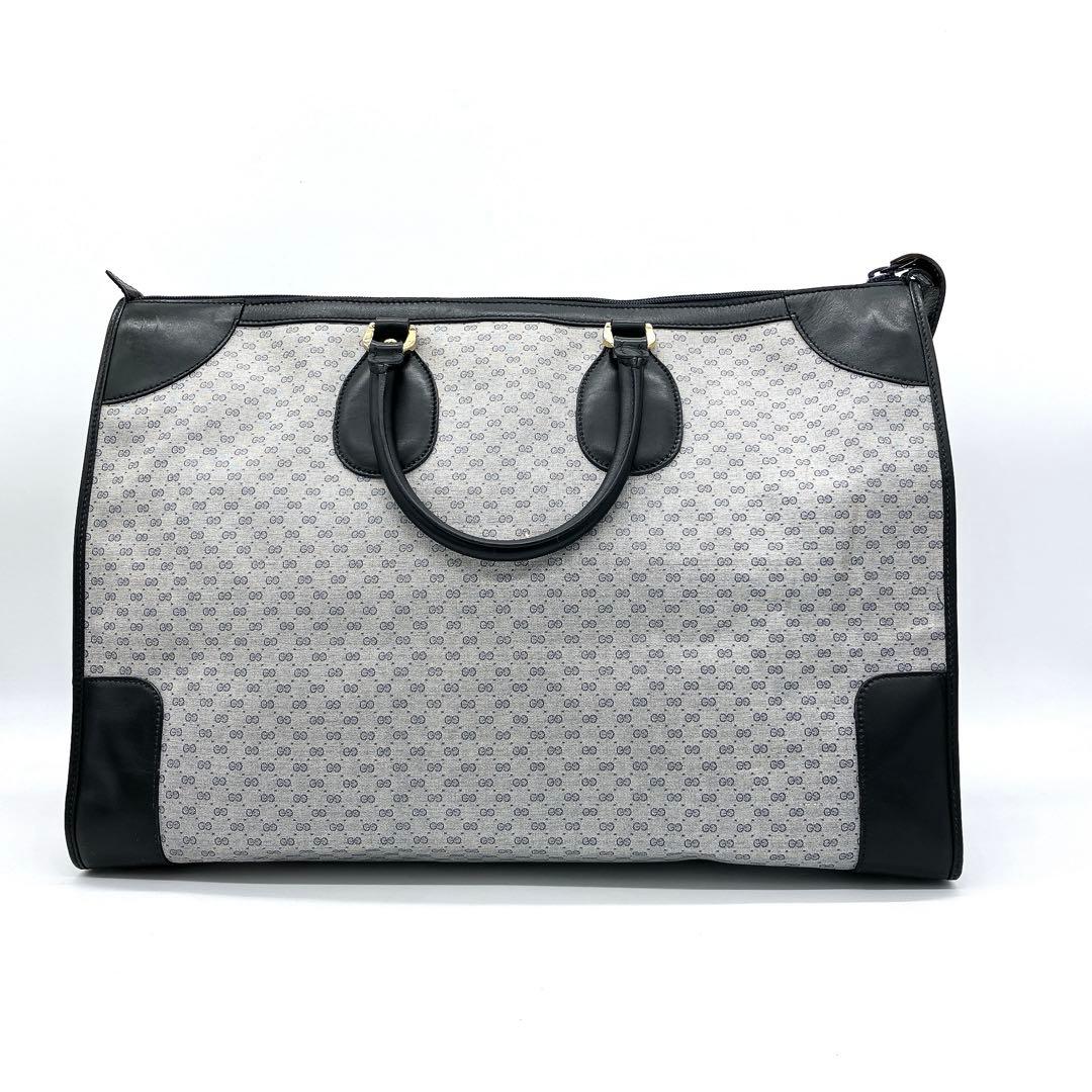 【GUCCI】ボストンバッグ　マイクロGG PVC ネイビー　グレー