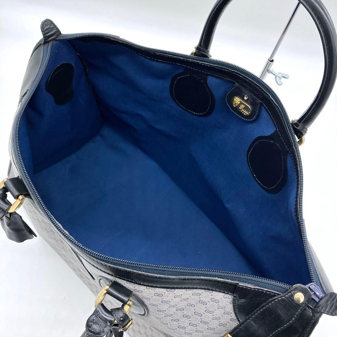 【GUCCI】ボストンバッグ　マイクロGG PVC ネイビー　グレー