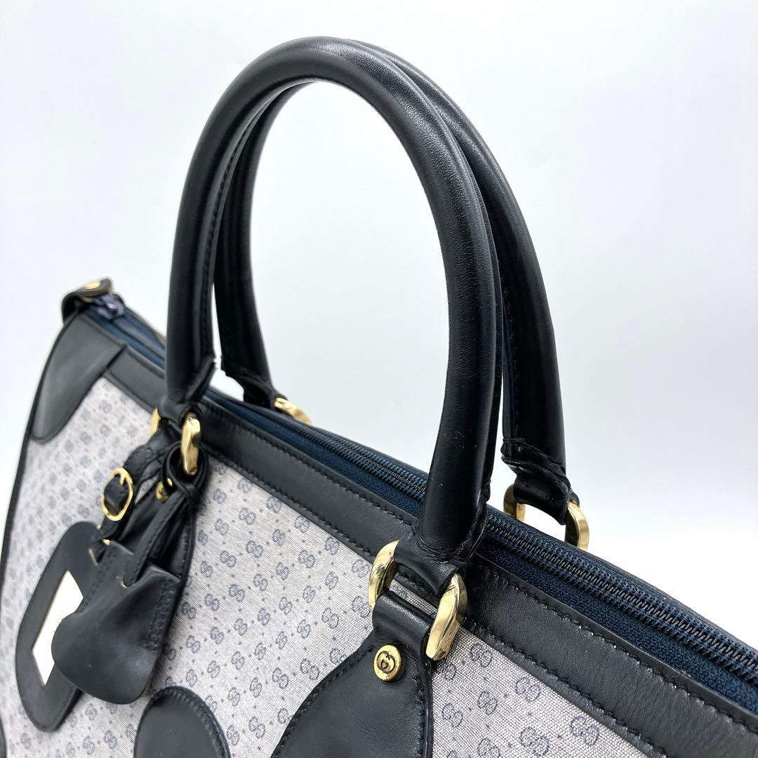 【GUCCI】ボストンバッグ　マイクロGG PVC ネイビー　グレー