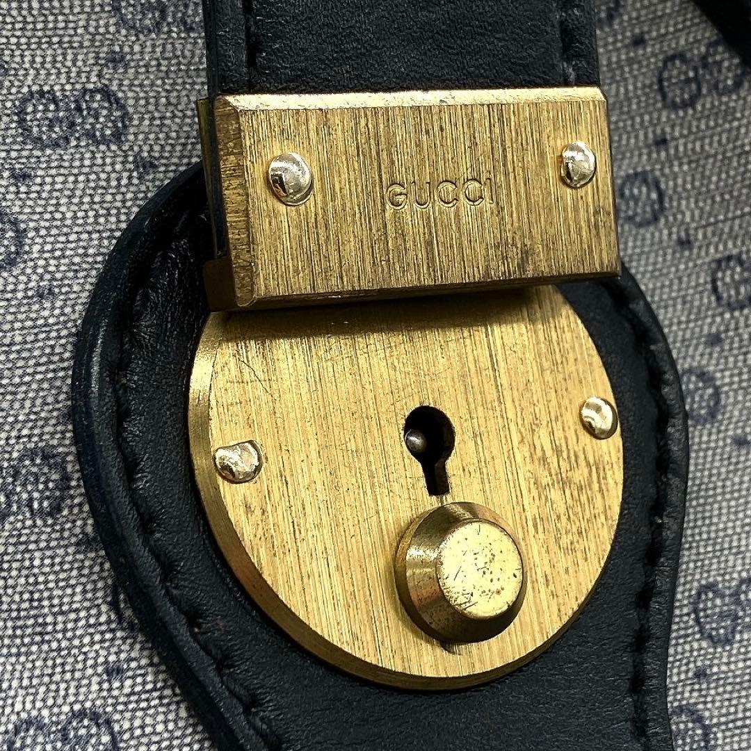 【GUCCI】ボストンバッグ　マイクロGG PVC ネイビー　グレー