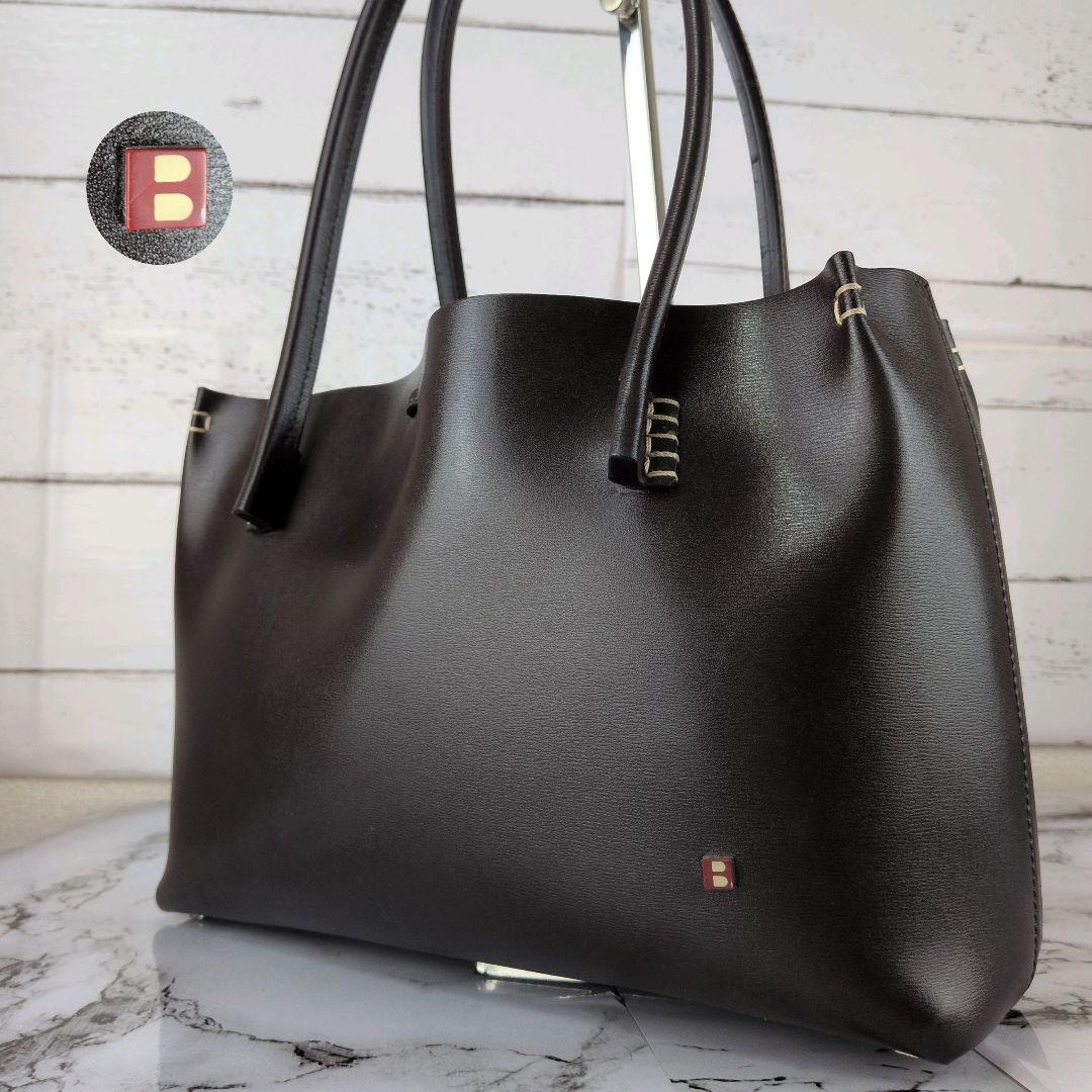 【極美品】BALLY☆Bロゴ　オールレザー　バッグ　ダークブラウン　レディース