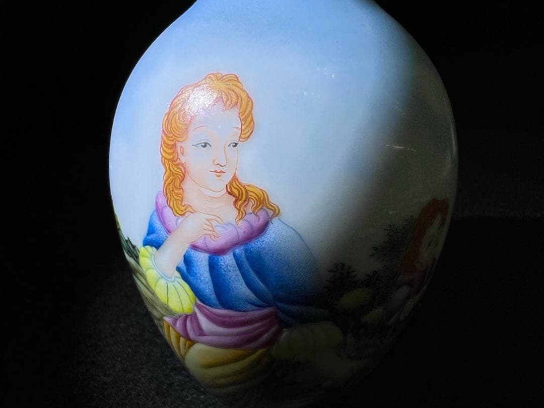 中国清時代　乾隆年製粉彩西洋人物花入　木箱付　高約13㎝　東Y8-0128☆2F