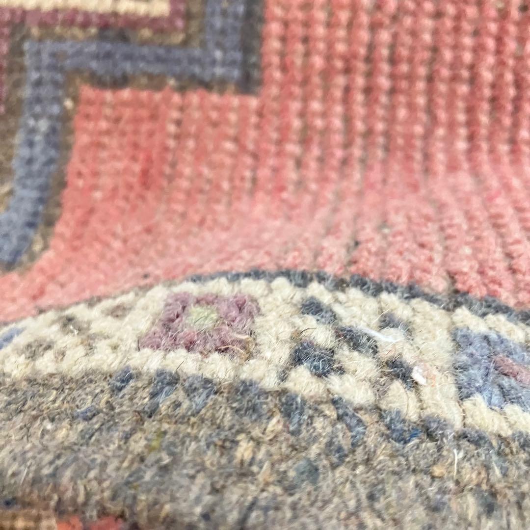 大きめ63×119上質くすみ大人ピンク　グレーメダリオン　トルコヴィンテージラグ