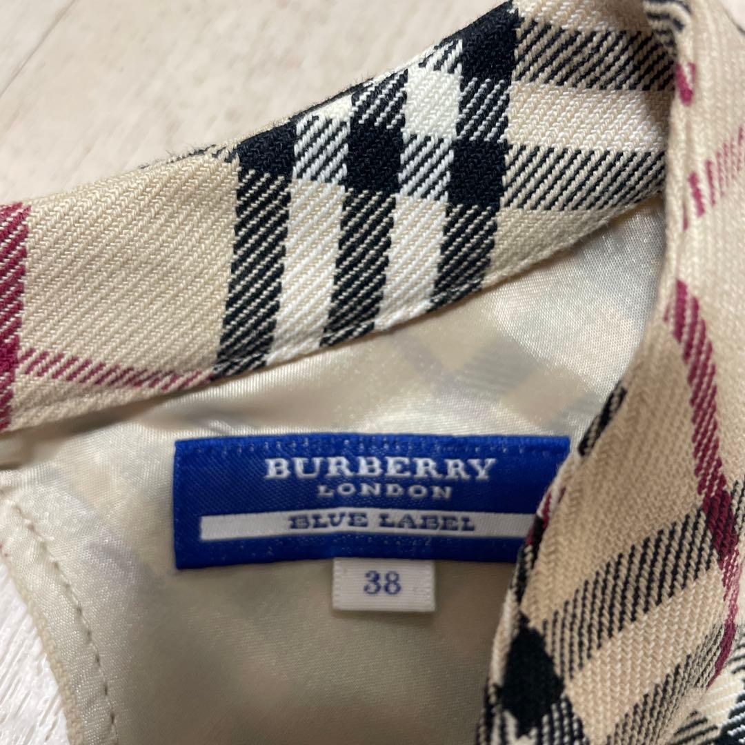 バーバリーブルーレーベル　ノバチェック柄 ノースリーブワンピース 38