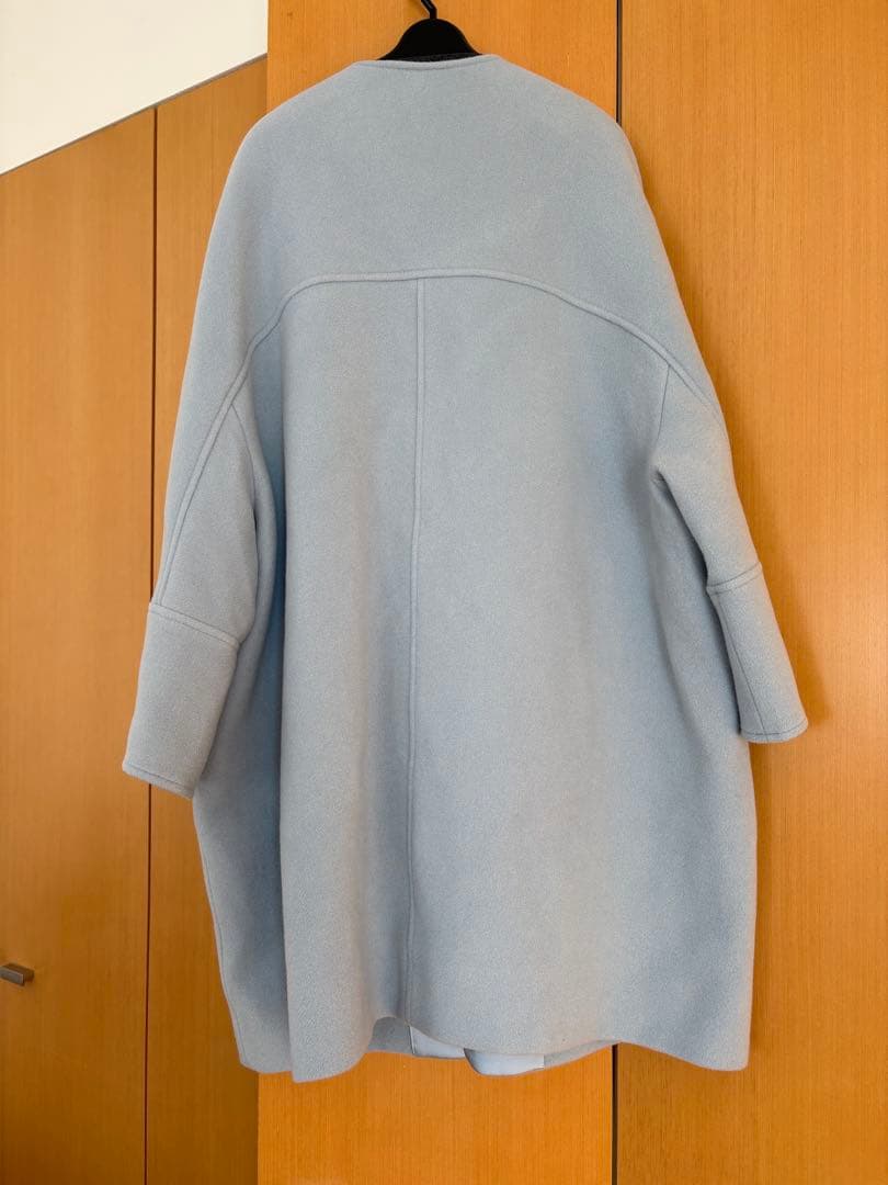 yori ウールノーカラーコート　サックス　コート　drawer blamink