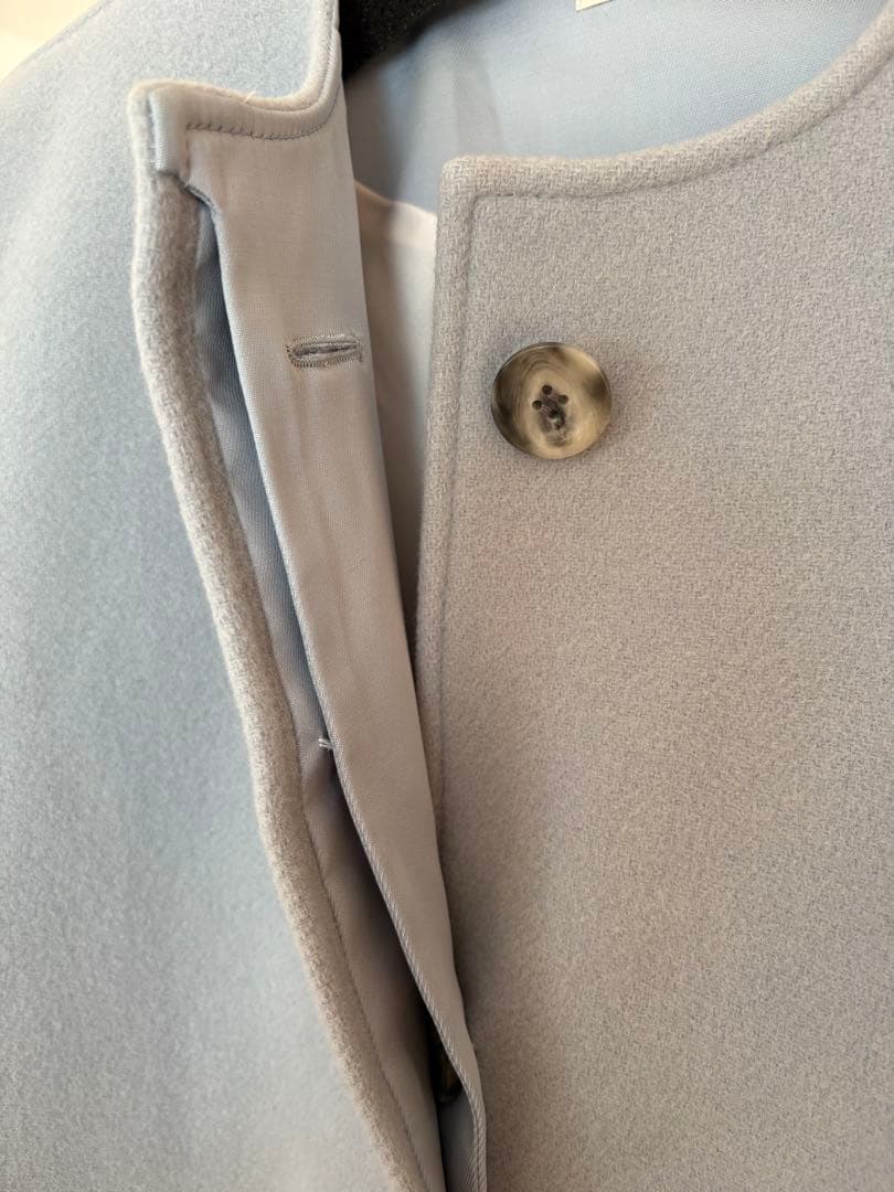 yori ウールノーカラーコート　サックス　コート　drawer blamink