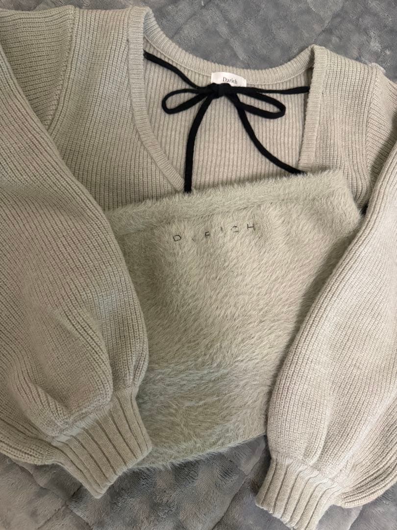 Darich アシメレイヤードニットトップス グレー