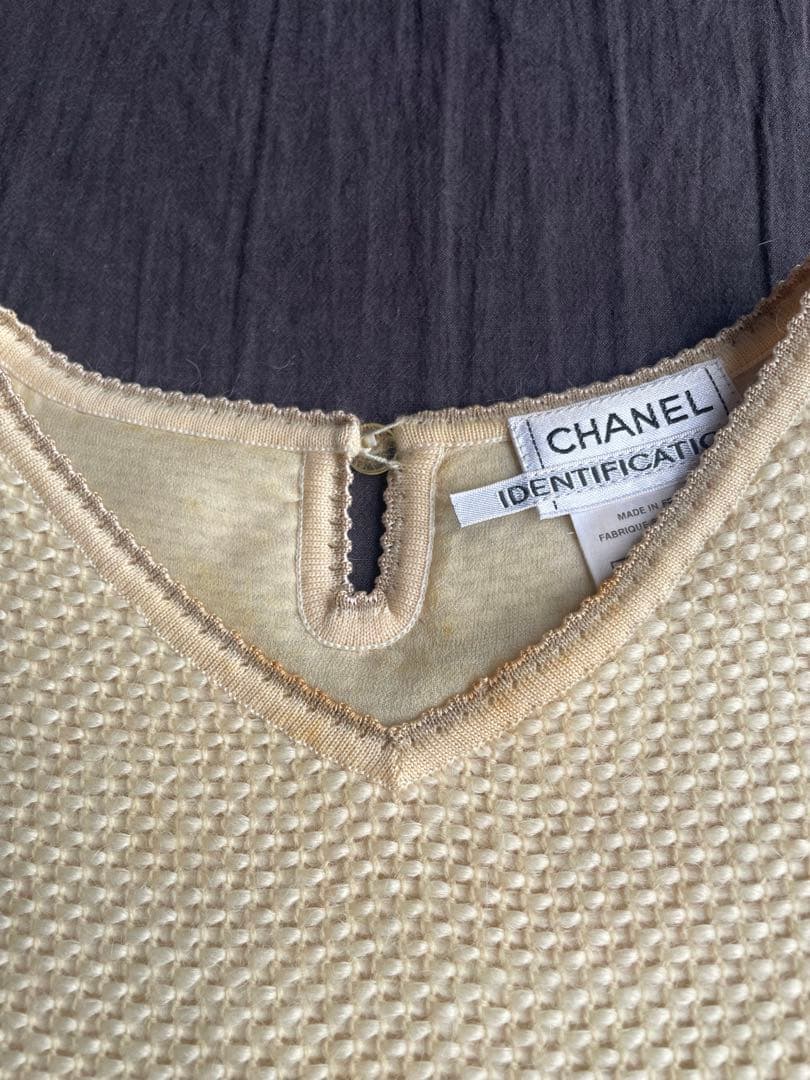 CHANEL ニットベスト Vネック クリーム色 40 ヴィンテージ