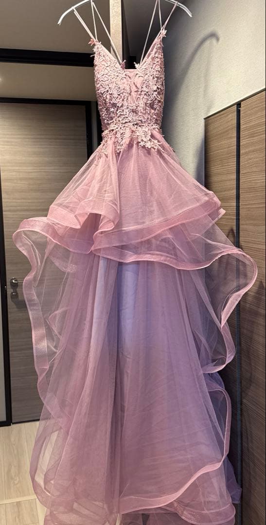 Tika ピンク レース装飾 ロングドレス S