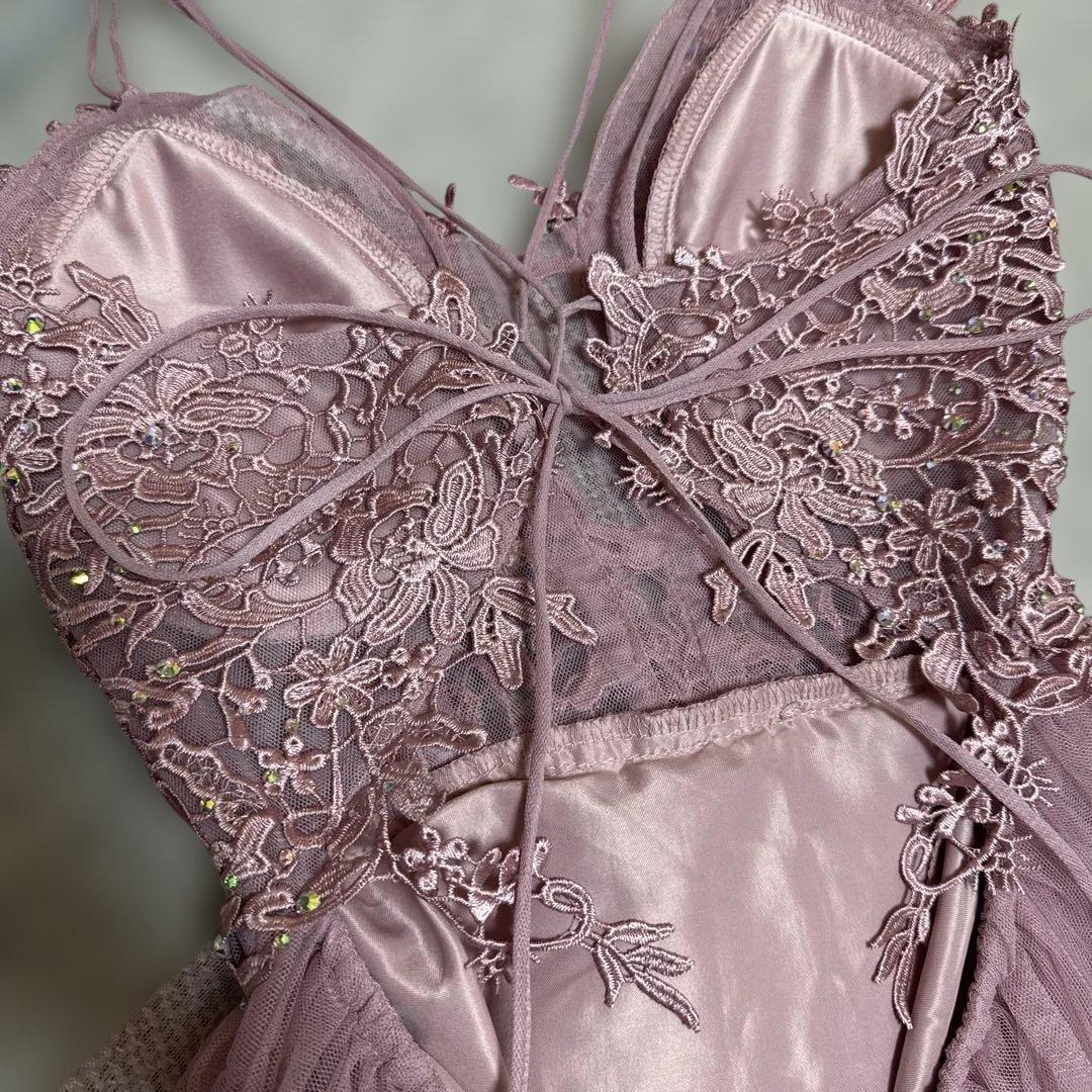 Tika ピンク レース装飾 ロングドレス S