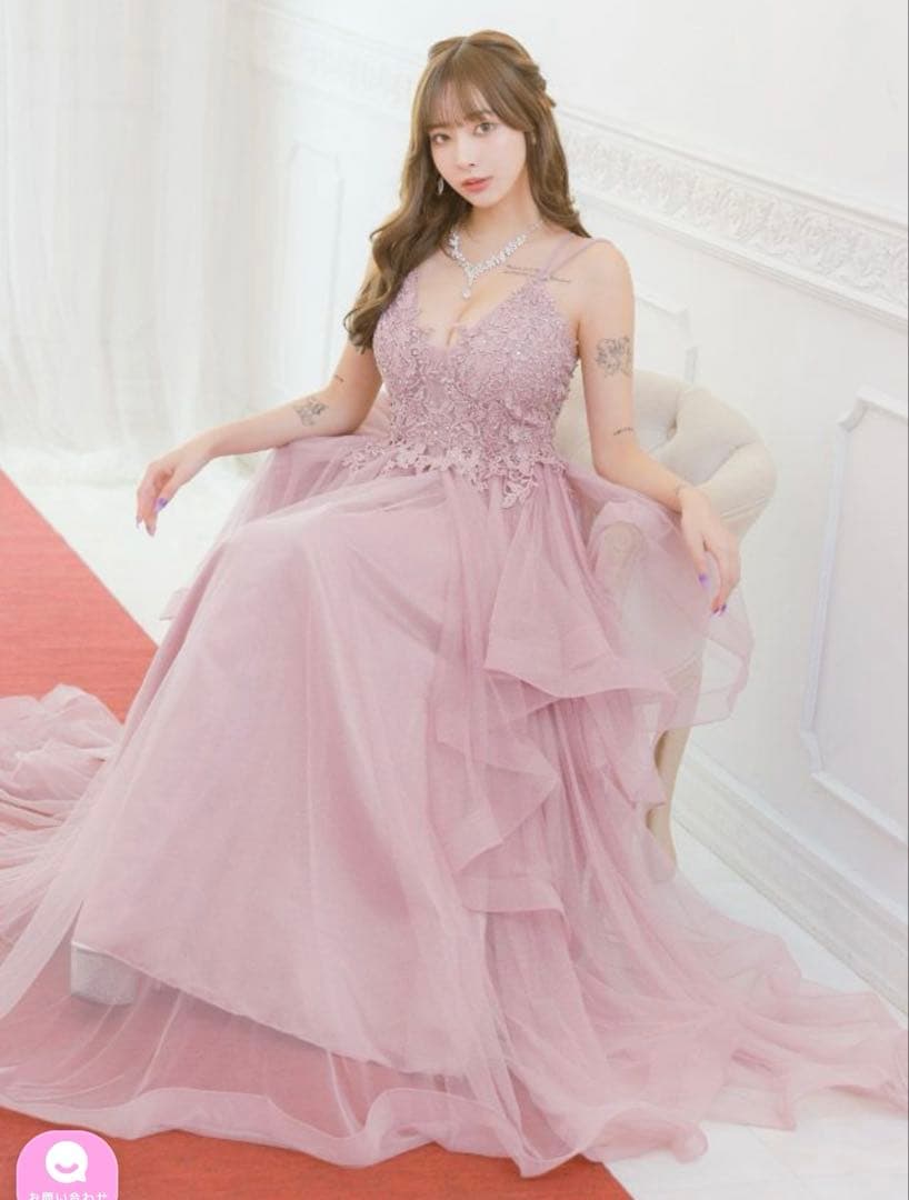 Tika ピンク レース装飾 ロングドレス S