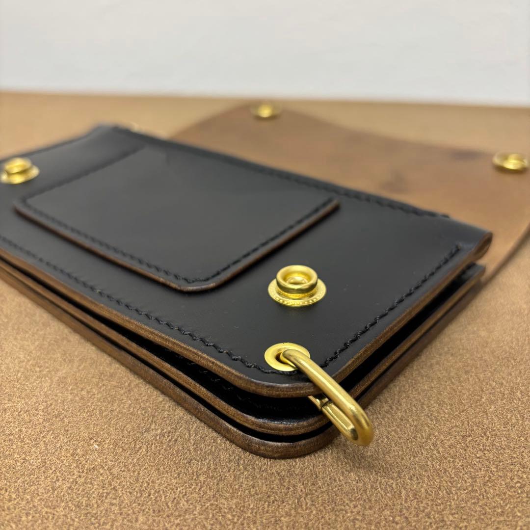 【babaggio】ホースバット　トラッカーウォレット　黒　茶心　3層