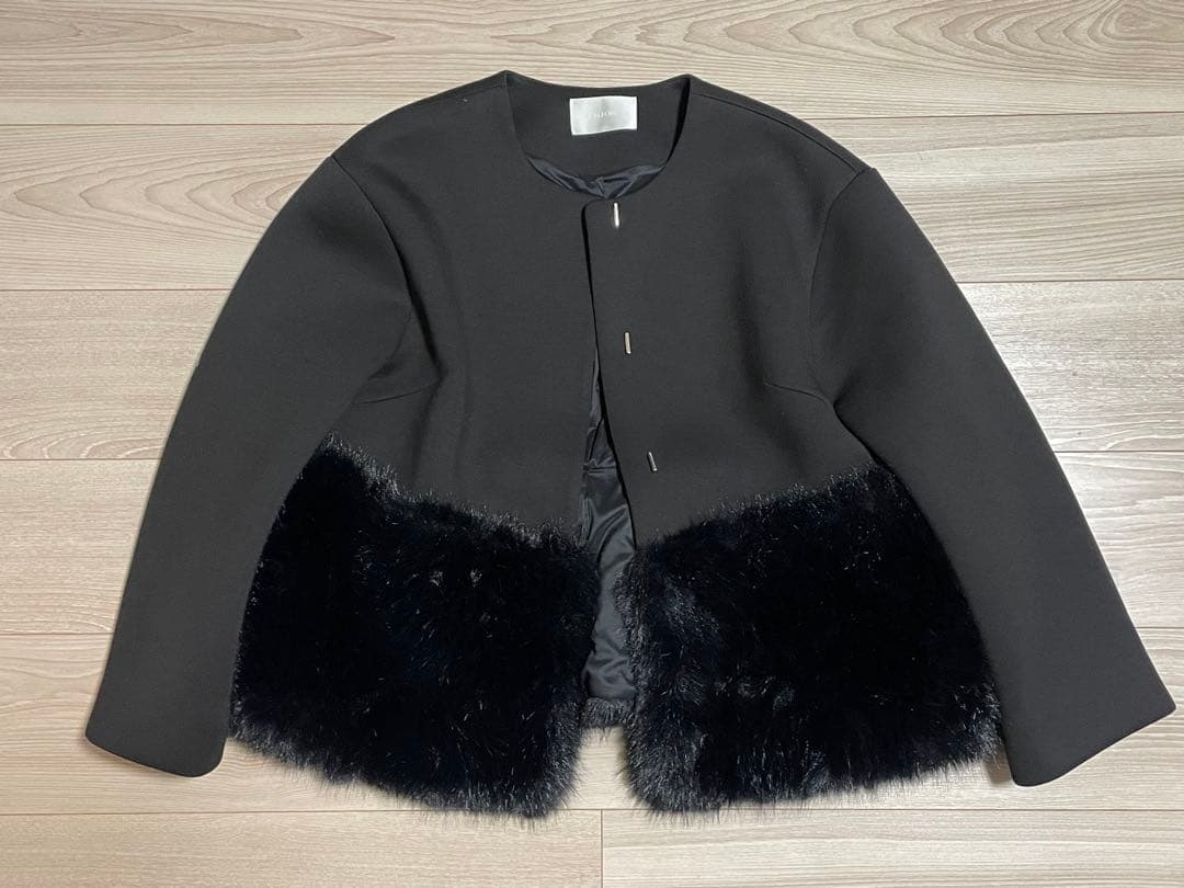 の*き様 CELFORD セルフォード 裾ファーブルゾン 黒 超美品 CWFJ2