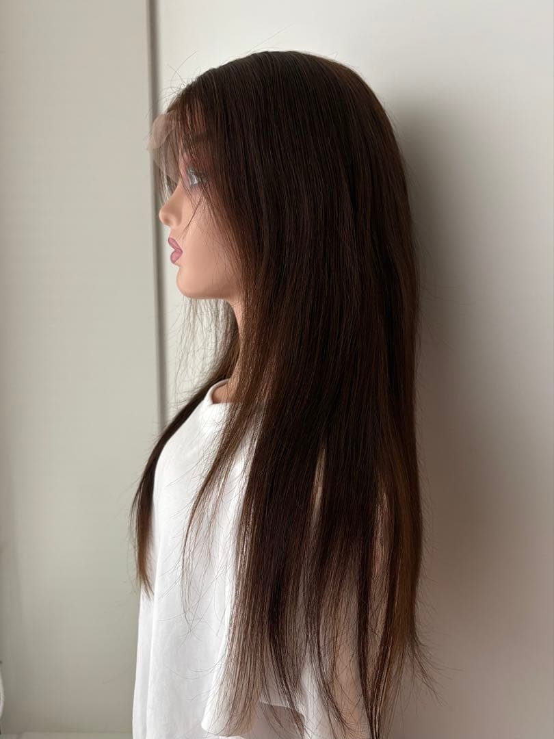 【うた】人毛100%フルウィッグ｜モカブラウン｜耳かけ・自然なもみあげ
