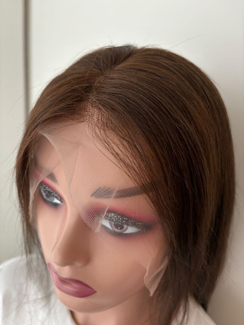 【うた】人毛100%フルウィッグ｜モカブラウン｜耳かけ・自然なもみあげ