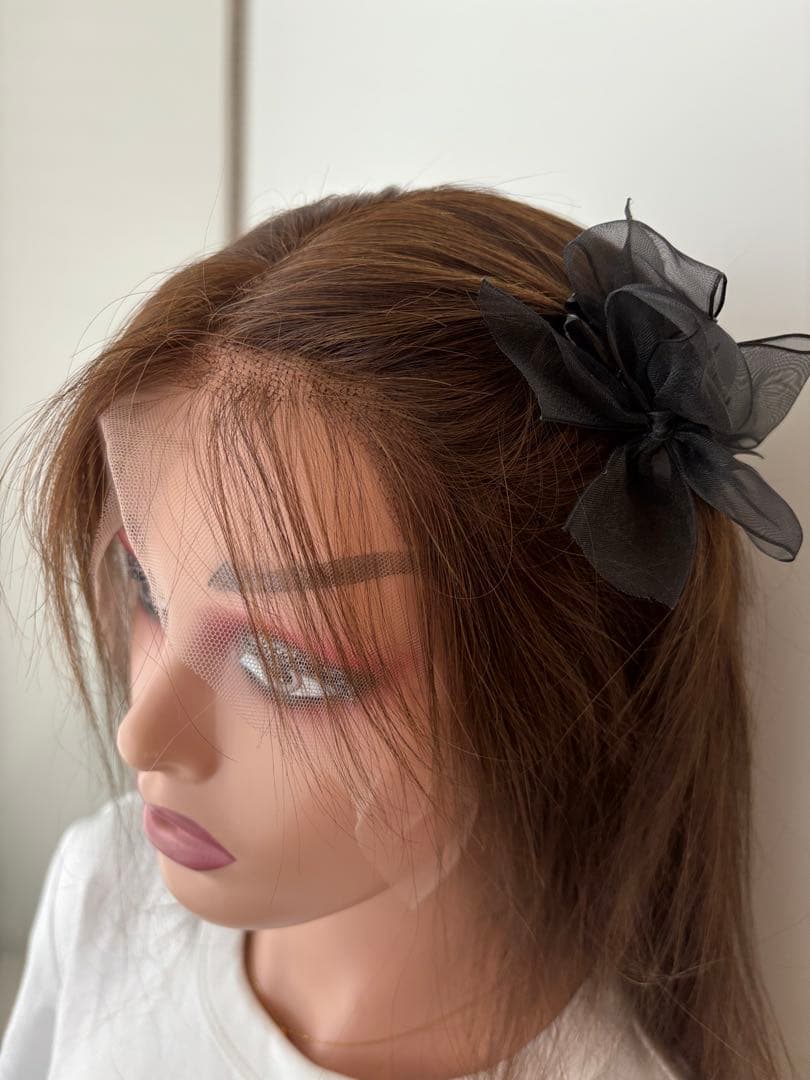 【うた】人毛100%フルウィッグ｜モカブラウン｜耳かけ・自然なもみあげ