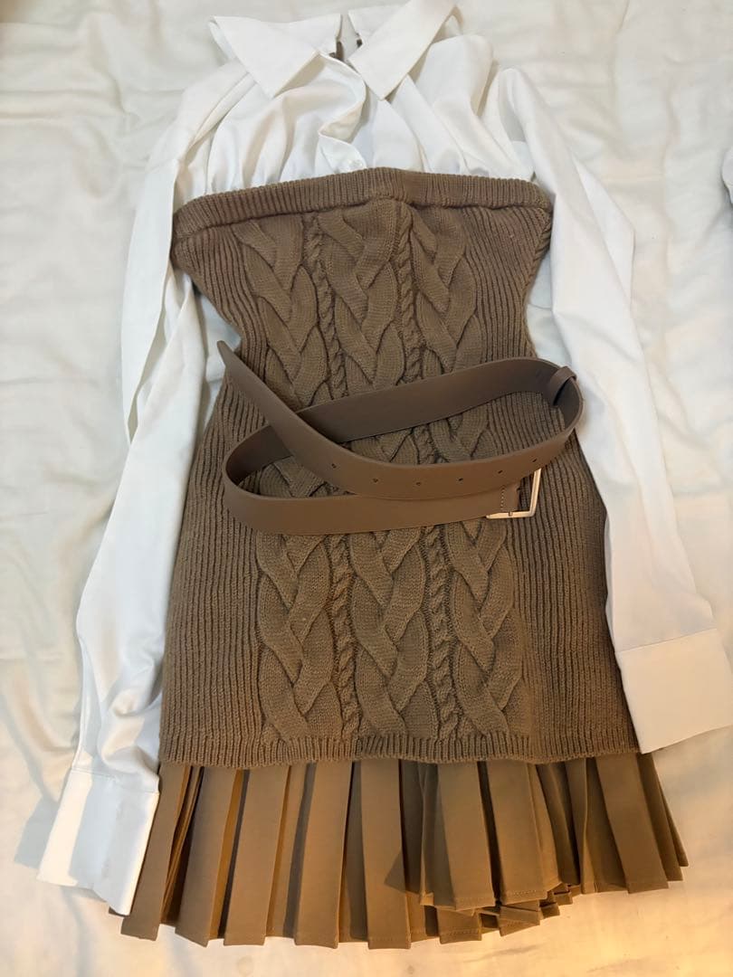 Darich シャツドッキングプリーツニットミニワンピース