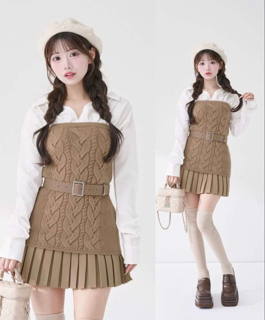 Darich シャツドッキングプリーツニットミニワンピース