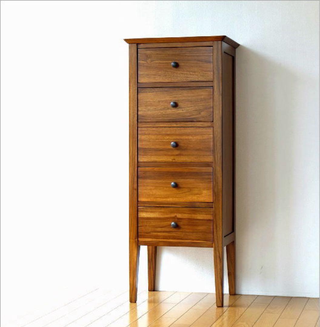 ギギliving チークスリム五段ハイチェスト W45✕D35xH114