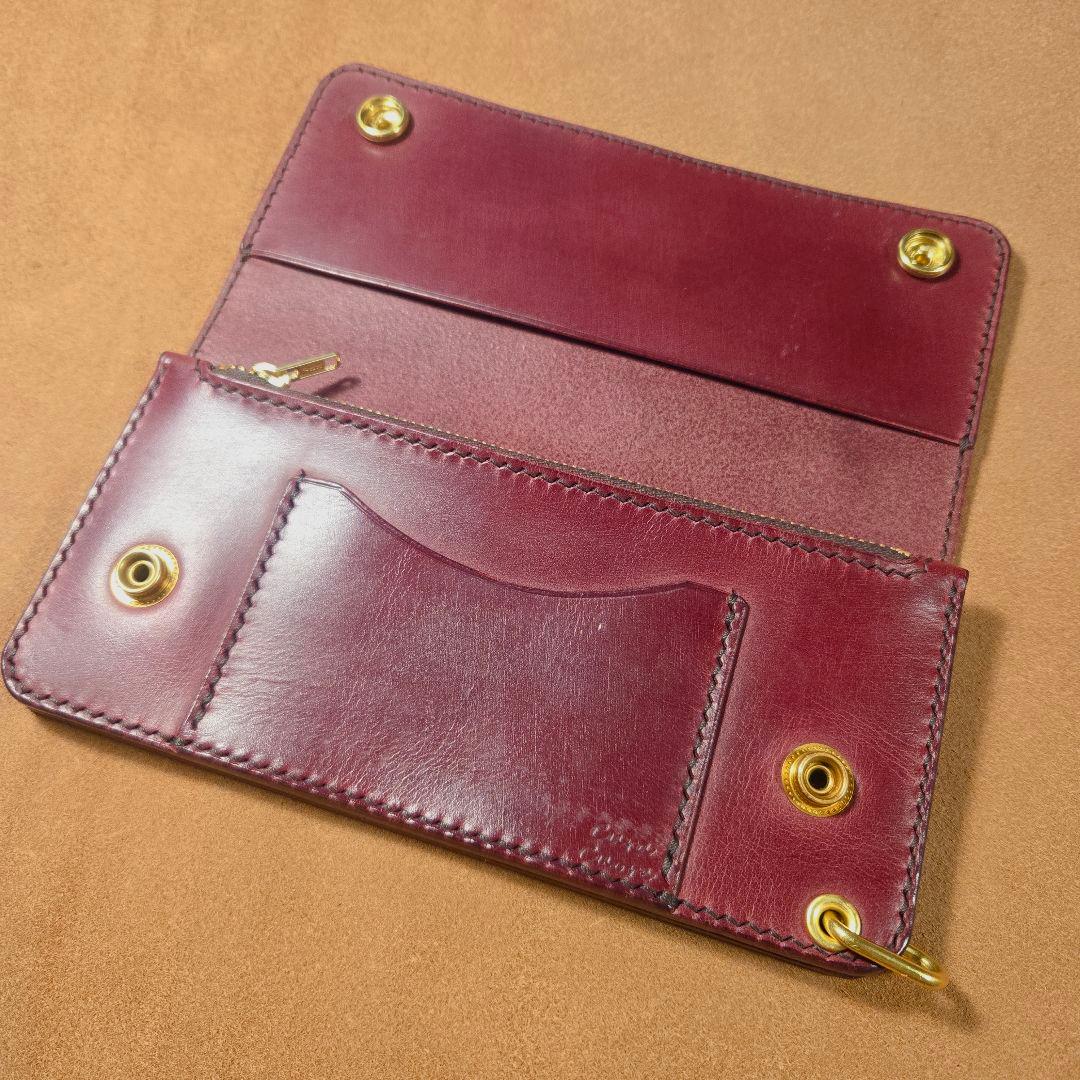 163 ロング　トラッカーウォレット イタリアンレザーTEXAS【ワインレッド】