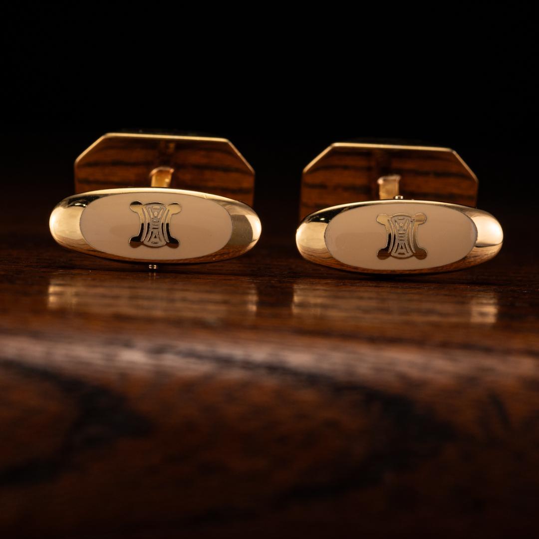 箱有 CELINE セリーヌ オニキス×マカダム柄 ネクタイピン カフスセット