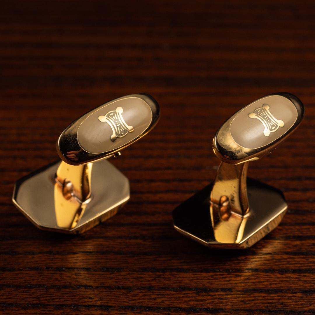 箱有 CELINE セリーヌ オニキス×マカダム柄 ネクタイピン カフスセット