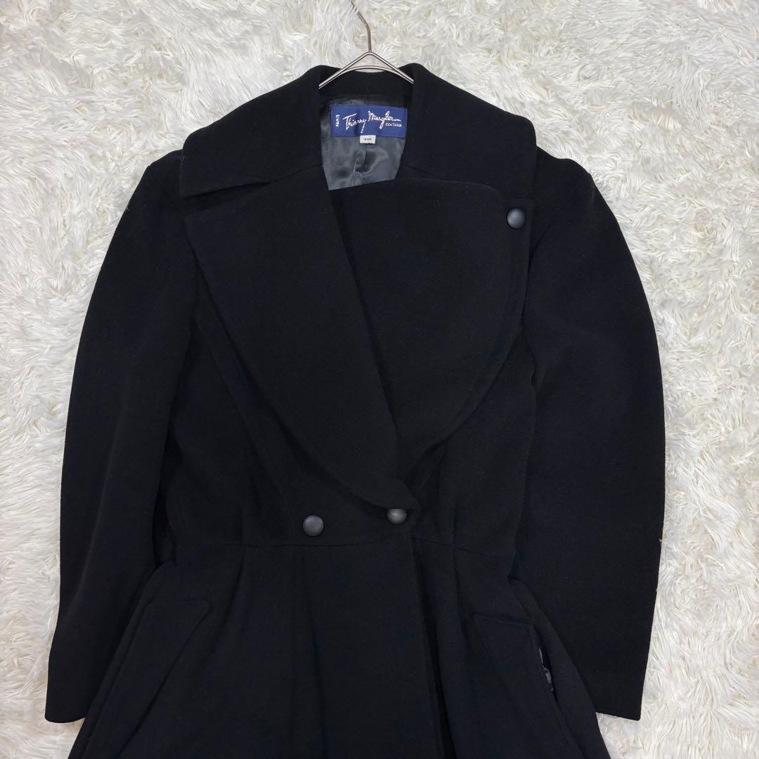 ティエリーミュグレー✨フレアロングコート✨黒✨ヴィンテージ✨女優襟✨ウール✨希少