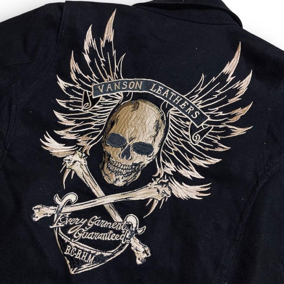 VANSON バンソン つなぎ オールインワン スカル刺繍 ブラック Sサイズ