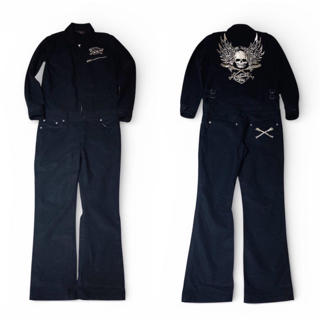 VANSON バンソン つなぎ オールインワン スカル刺繍 ブラック Sサイズ