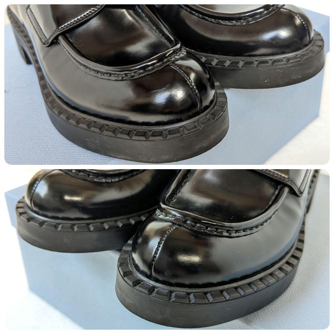 プラダ ローファー チョコレート ブラッシュド レザー 三角ロゴ 黒 24.5