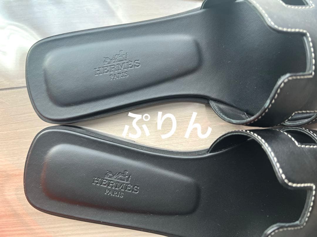 HERMES エルメス オラン ブラック サンダル レディース 37サイズ
