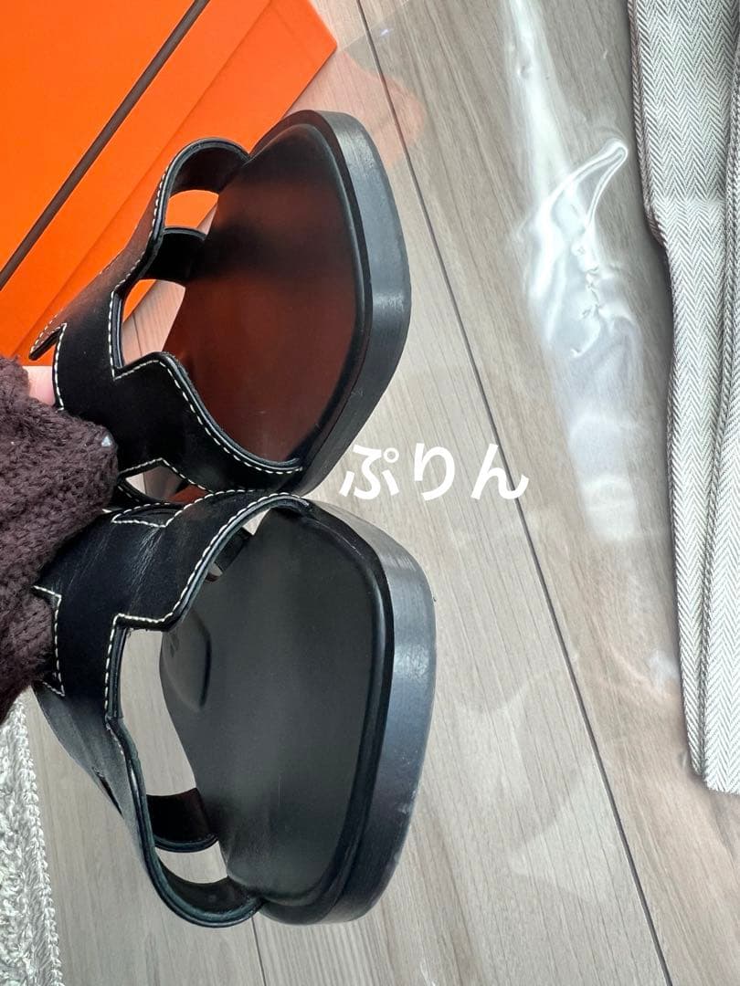 HERMES エルメス オラン ブラック サンダル レディース 37サイズ