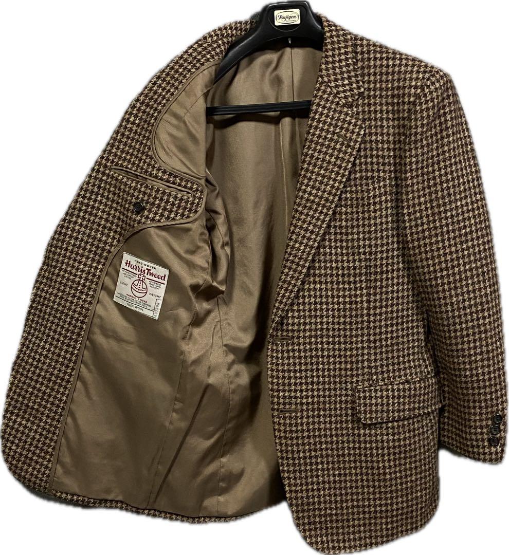 極美 90s ハリスツイード テーラードジャケット 千鳥柄 総柄 AB5 総裏