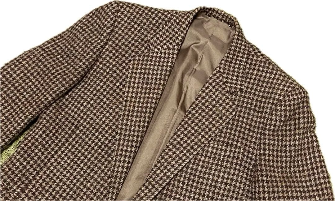 極美 90s ハリスツイード テーラードジャケット 千鳥柄 総柄 AB5 総裏