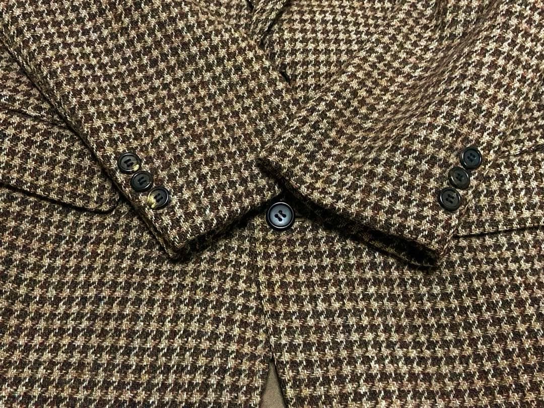 極美 90s ハリスツイード テーラードジャケット 千鳥柄 総柄 AB5 総裏
