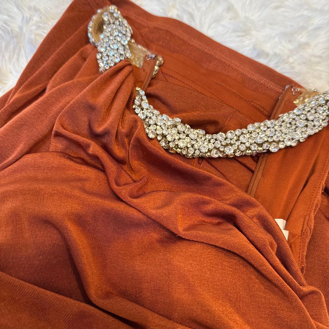 Veaut オレンジ ビジュー付きドレス XS