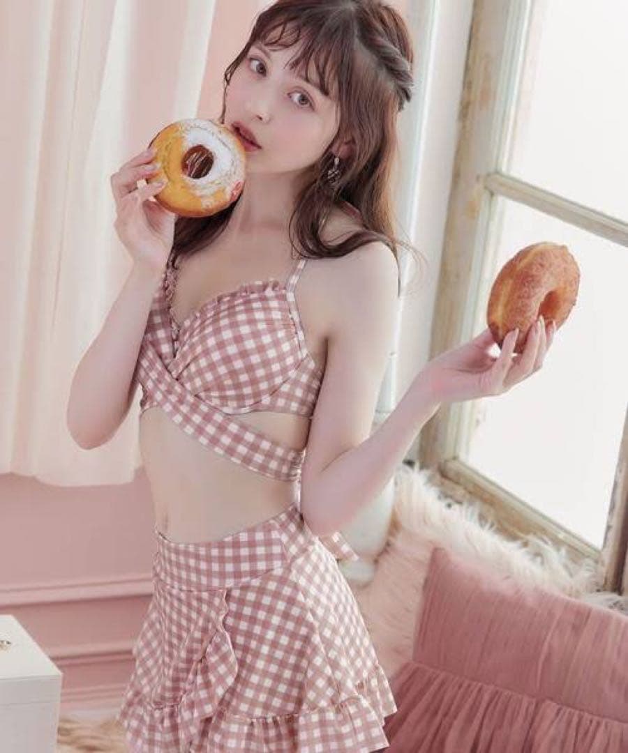 Sugar スカート付き2way ギンガムチェック柄クロスビキニ3点セット