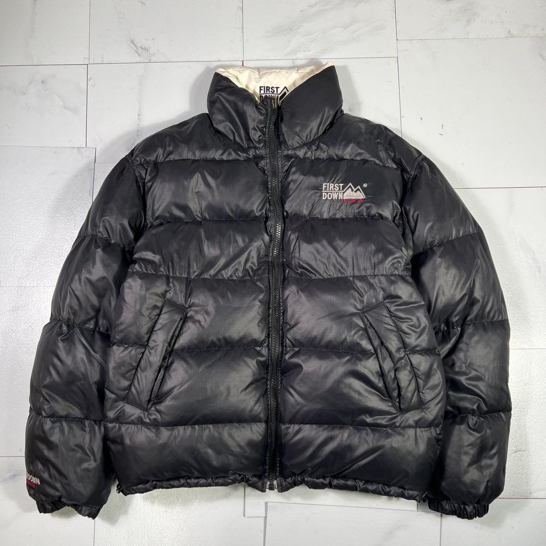 90s FIRST DOWN リバーシブル ダウンジャケット 水甚タグ 肉厚