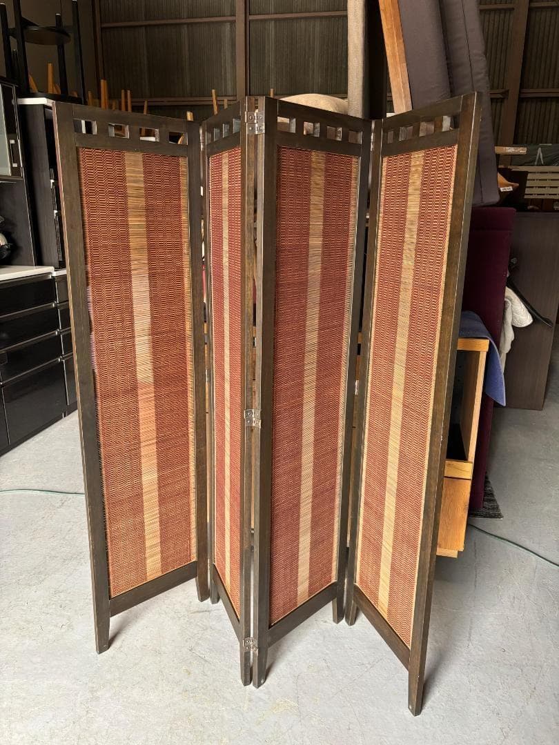 和風 衝立アジアン エスニック 4連スクリーン パーテーション Used/キレイ