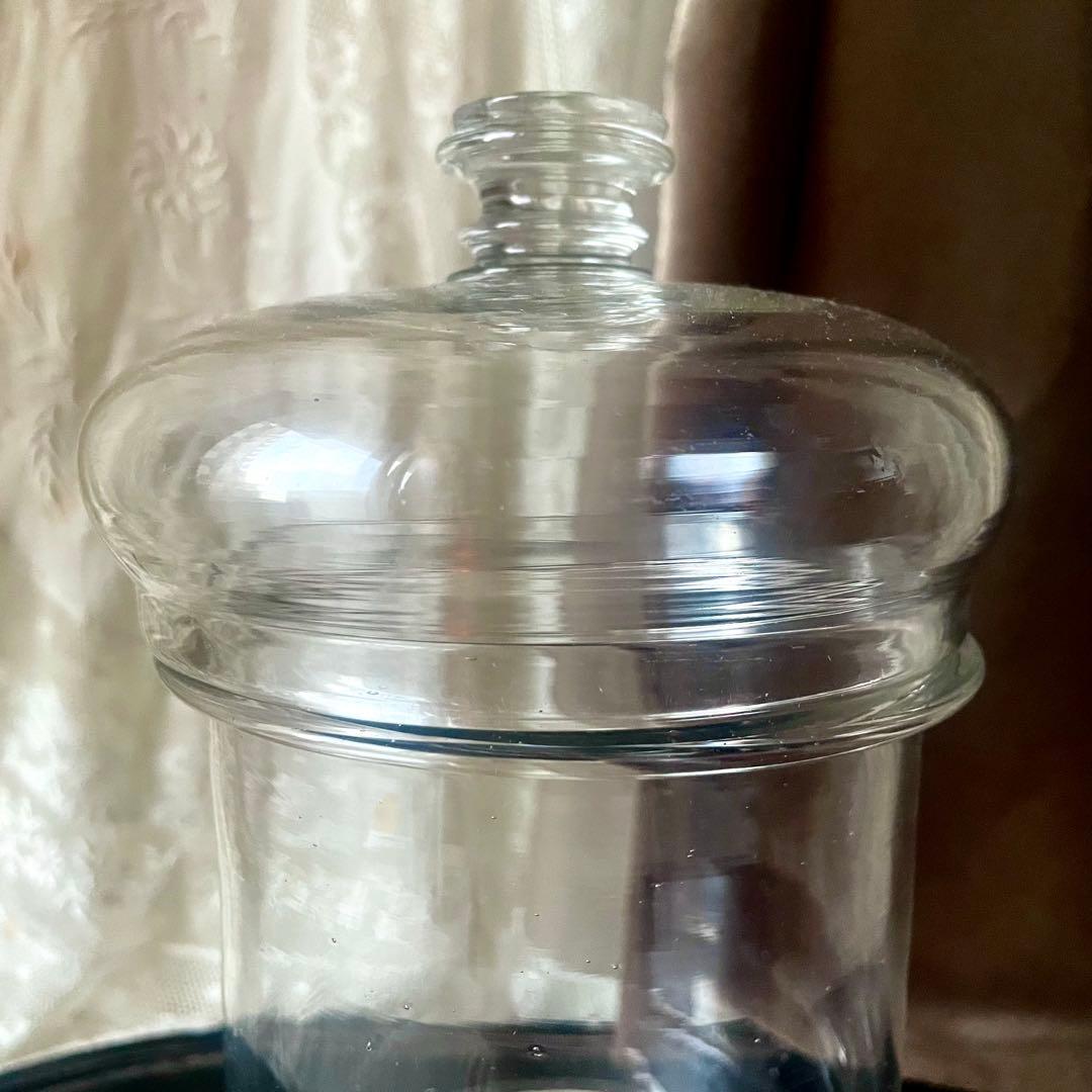 蓋付きファーマシーポット 吹きガラスの標本瓶薬瓶　19世紀 フランスアンティーク