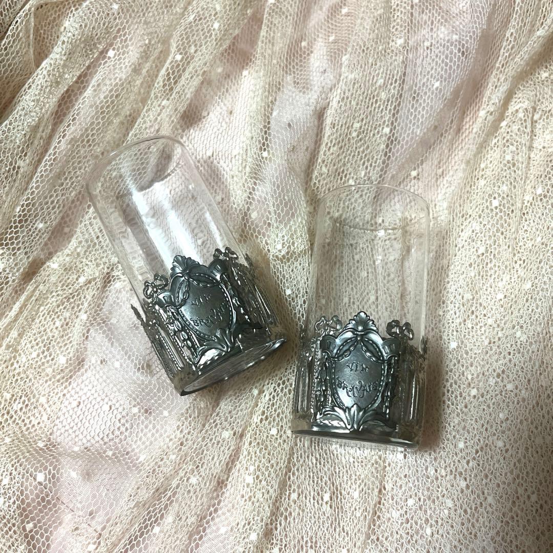 お値下げ　アンティーク　グラス　セット　リボン　ガラス　コップ　宗教