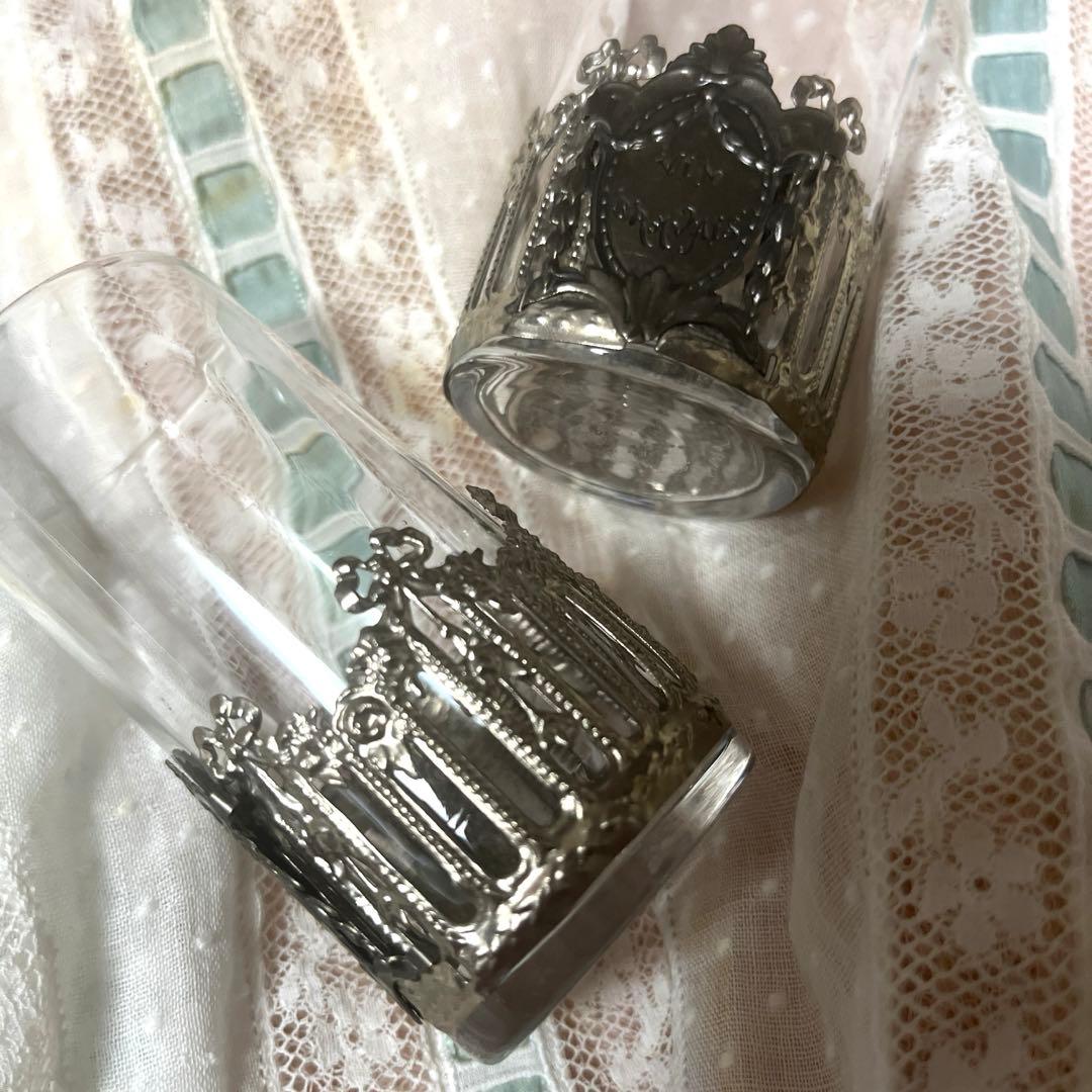 お値下げ　アンティーク　グラス　セット　リボン　ガラス　コップ　宗教